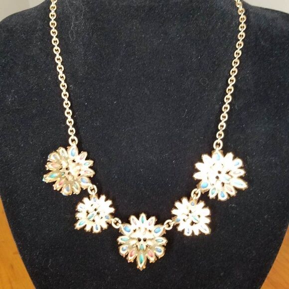 J Crew Pink Blue Rhinestone Flower Necklace - Picture 5 of 10
